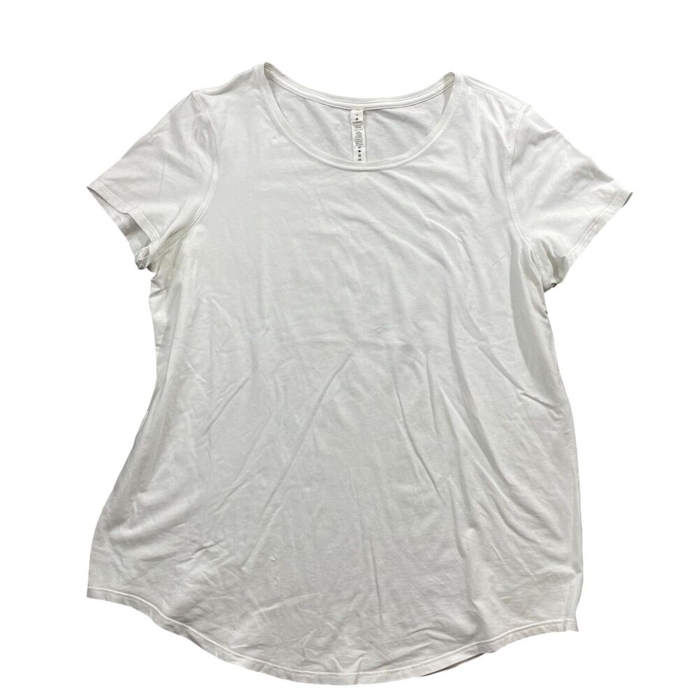 Lululemon 12 White Cap Sleeve Cotton Blend Lightweight Crew Neck‎ Top